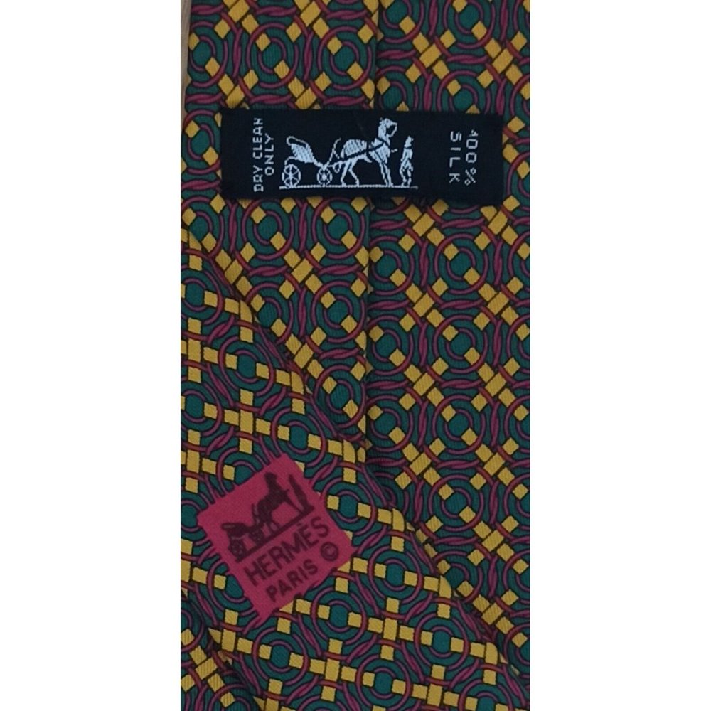 HERMÈS 7319 EA Green Geometric Silk Tie FRANCE 58”/ 3.4" EC - Picture 8 of 10